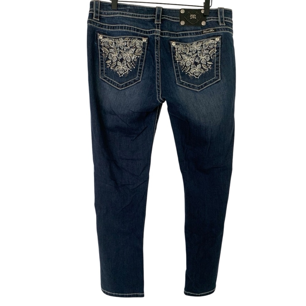Miss Me Size 33 Floral Rhinestone Embellished Signature Cuffed Skinny Jeans